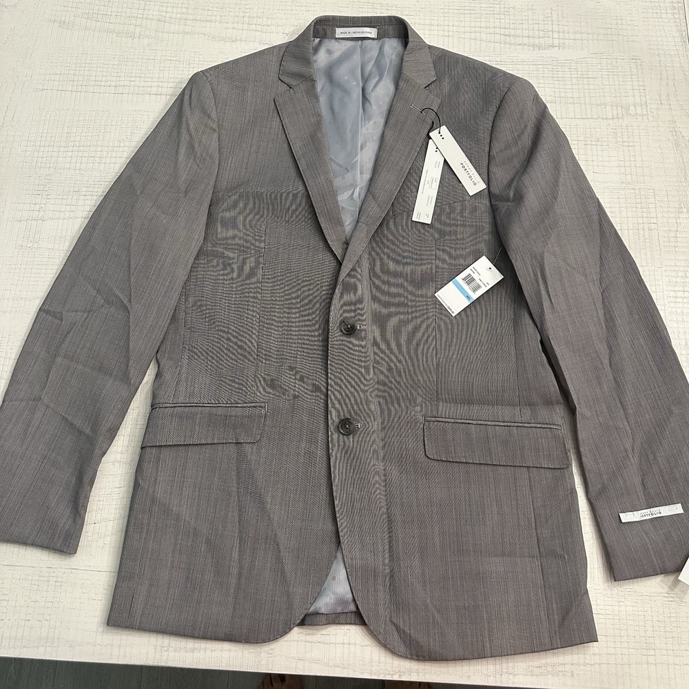 Perry Ellis Slim Cut Stretch Gray Size 40 Long Suit Jacket Business Office NEW